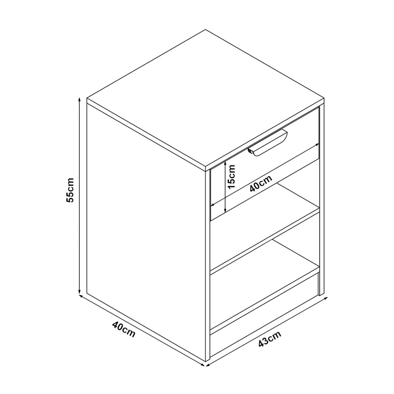 Croquis coté Table de chevet Varkaus 55 x 43 x 40 cm effet chêne [en.casa]