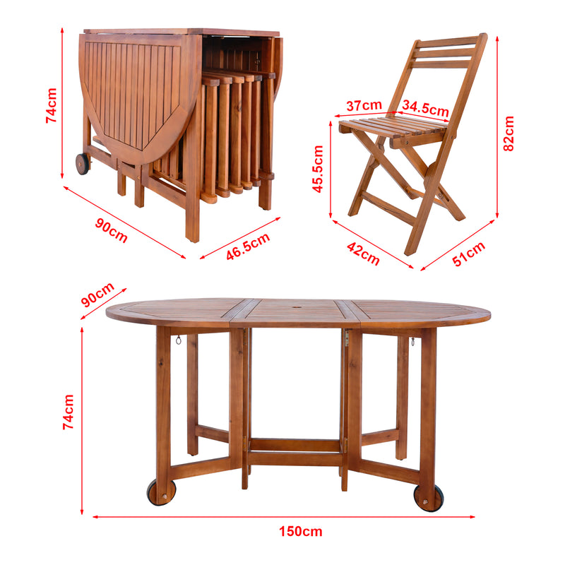 Croquis coté Ensemble de meubles de jardin 7 pièces Acerenza bois d'acacia naturel Certifié FSC® [en.casa]