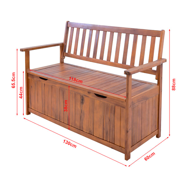 Tuinbank Avezzano tweezitsbank met opbergvak 130x60x88 cm houtkleurig FSC®-gecertificeerd [en.casa]