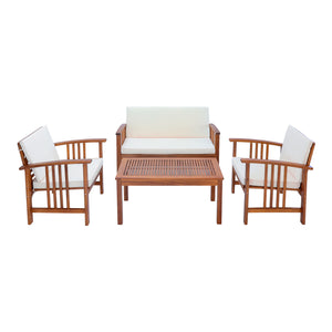 Salon de jardin 4 pièces Brissogne bois d'acacia naturel beige Certifié FSC® [en.casa]