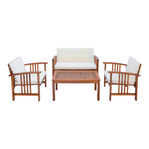 Salon de jardin 4 pièces Brissogne bois d'acacia naturel beige Certifié FSC® [en.casa]