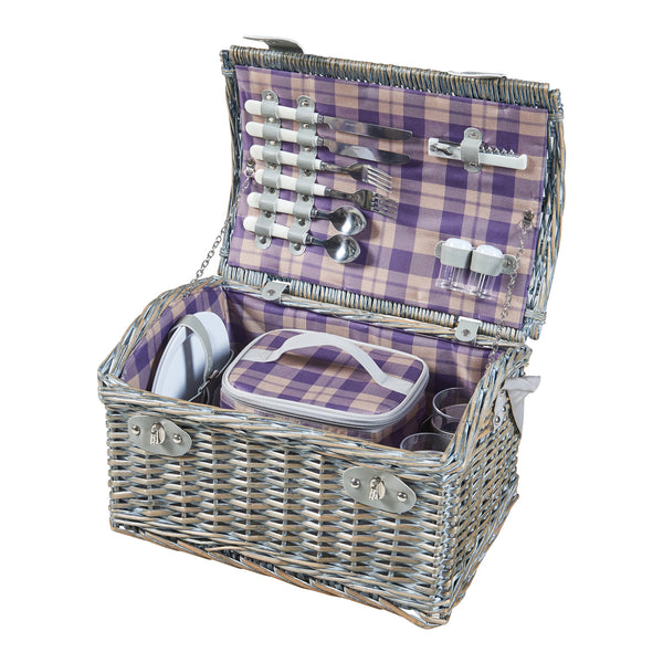 Picknickmand Folldal voor 2 personen incl. inhoud 40x28x25 cm grijs paars en beige casa.pro