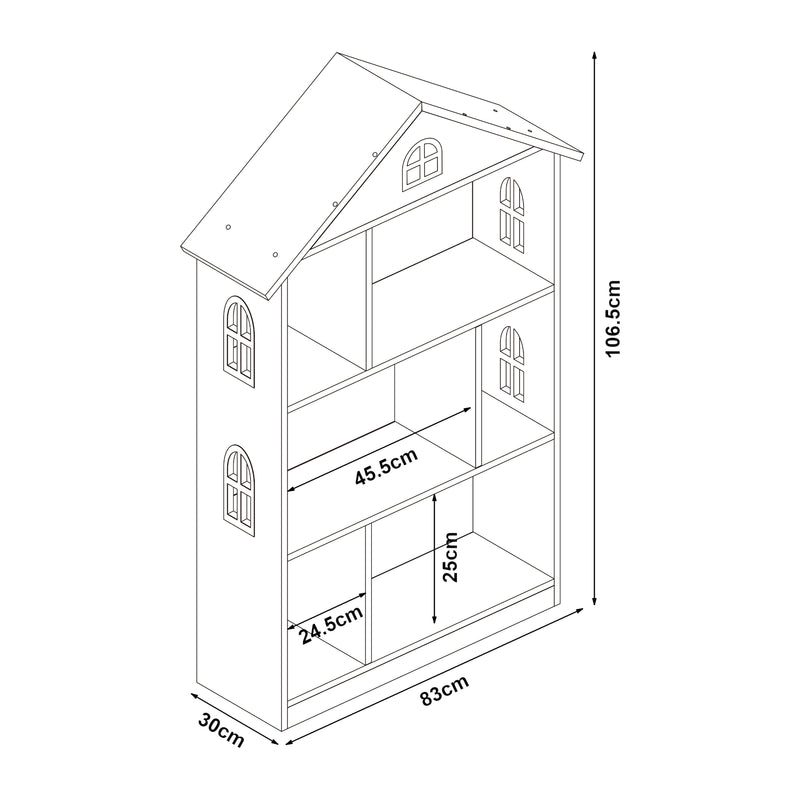 Croquis coté Bibliothèque pour enfants Vipsali 107 x 83 x 30 cm [en.casa]
