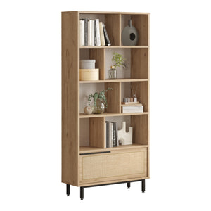 Bibliothèque Kvænangen 176 x 84 x 30 cm effet chêne aspect rotin noir [en.casa]