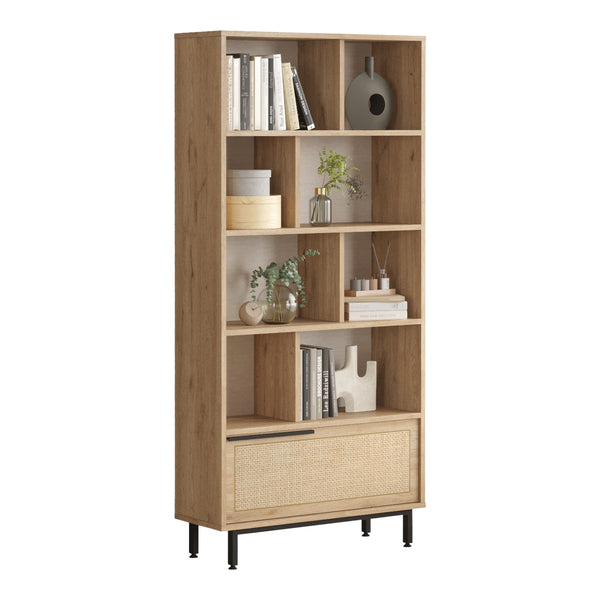 Bibliothèque Kvænangen 176 x 84 x 30 cm effet chêne aspect rotin noir [en.casa]