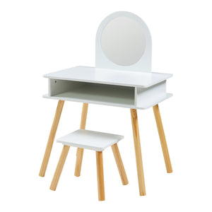 Kaptafel Ovanåker met krukje en spiegel voor kinderen naturel en wit [en.casa]