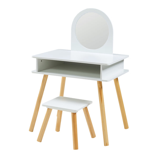 Kaptafel Ovanåker met krukje en spiegel voor kinderen naturel en wit [en.casa]