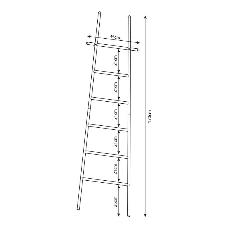 Croquis coté Étagère échelle Øyer acier 170 x 45 x 2 cm noir [en.casa]