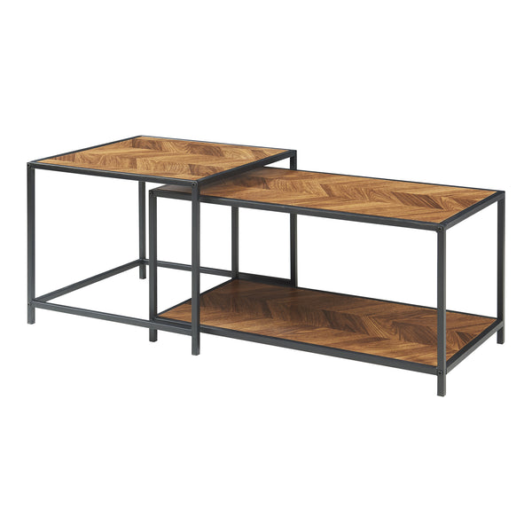 Ensemble de 2 tables basses gigognes Kurghore noir effet chêne foncé [en.casa]