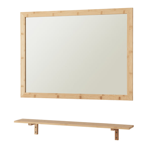 Wandspiegel Boksereys 80x60 cm met plank bamboe naturel [en.casa]