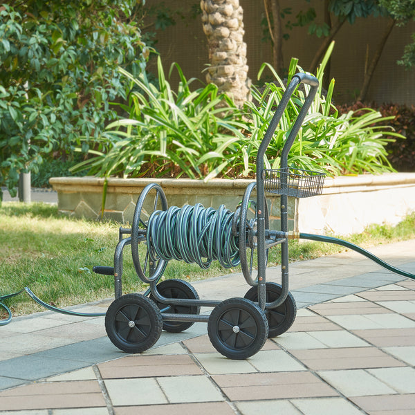 Slangwagen met handmatige haspel voor tuinslang max. 65m staal grijs pro.tec