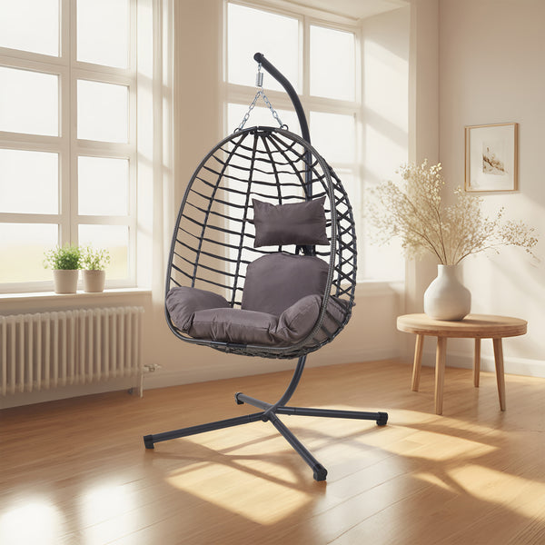 Fauteuil suspendu avec support Kandsvas 198 x 110 x 95 cm gris [en.casa]