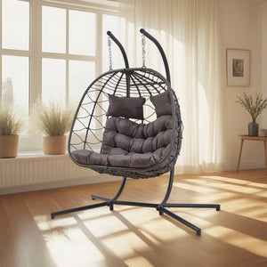 Dubbele hangstoel Skense met standaard grijs 198x156x98 cm [en.casa]