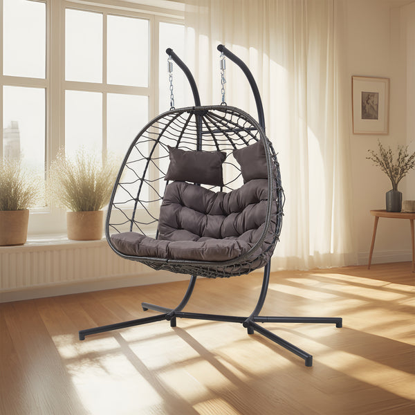 Dubbele hangstoel Skense met standaard grijs 198x156x98 cm [en.casa]