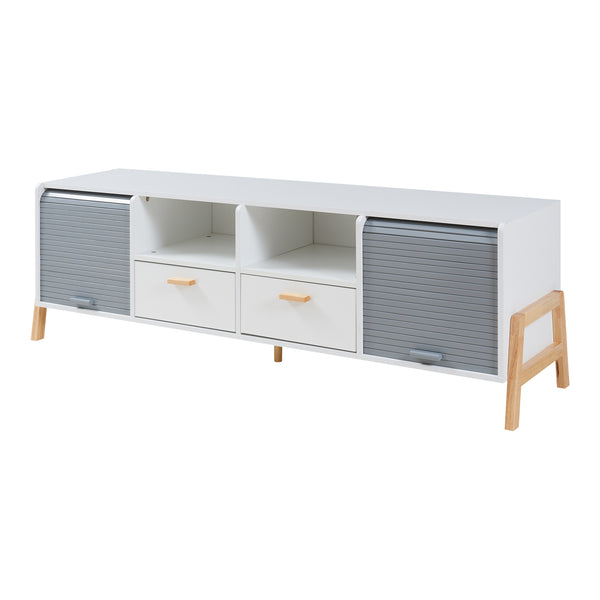 Meuble TV Kvaefjord 160 x 40 x 52 cm blanc gris naturel [en.casa]