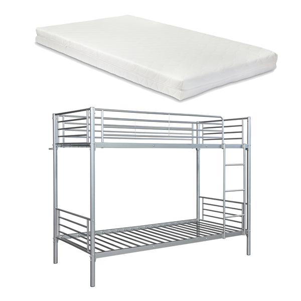 Stapelbed Soppsar met matrassen 90x200 cm zilverkleurig [en.casa] [neu.haus]