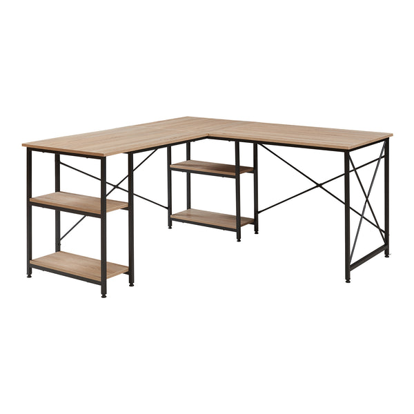 Bureau Klirurud L-vormig of recht bureau eikenkleurig en zwart [en.casa]