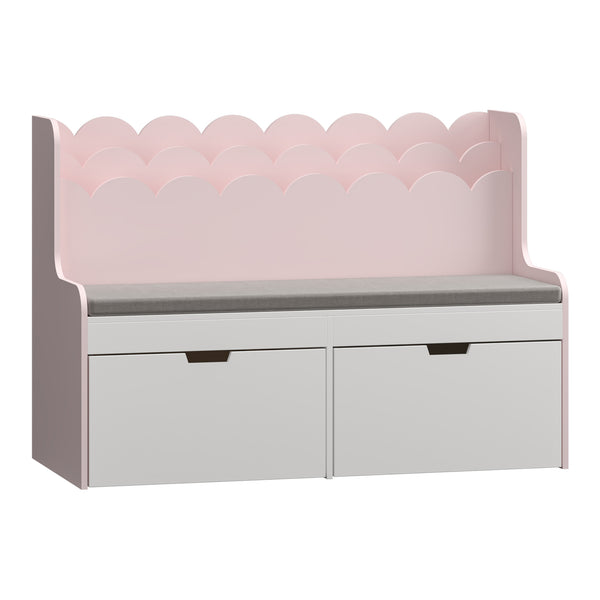 Kindermeubel Vestnes kinderbank met opbergrek en kussen 100x70x45 cm wit en roze [en.casa]