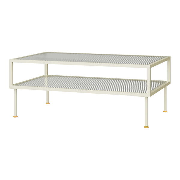 Table basse Lindau acier verre 100 x 50 x 46 cm blanc crème [en.casa] 