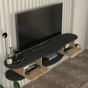 Meuble TV Nyskiri mural 150 x 35 x 19 cm anthracite / effet chêne [en.casa] 