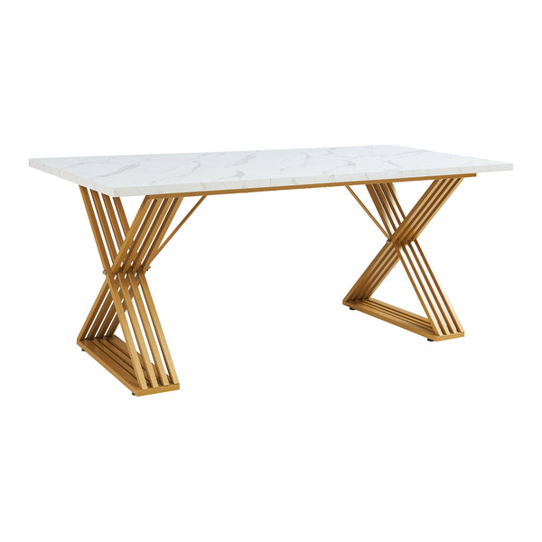 Table à manger Hujaari pour 6 personnes effet marbre blanc / doré [en.casa] 