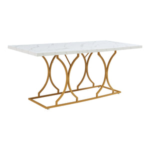 Table à manger Figa pour 6 personnes effet marbre blanc / doré [en.casa] 