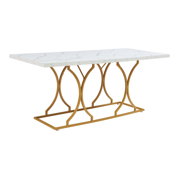 Table à manger Figa pour 6 personnes effet marbre blanc / doré [en.casa] 