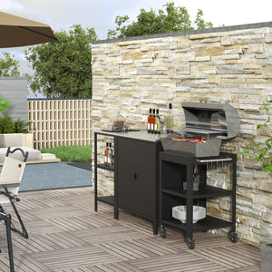 Tuinmeubelset Bolognano 3-delig kast rek serveerwagen staal zwart casa.pro