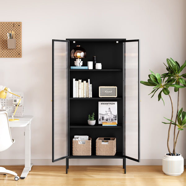 Buffet vitrine Vinterhavn acier 180 x 80 x 35 cm noir [en.casa]