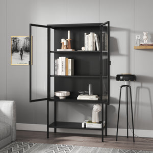 Vitrinekast Borshavisa staal 160x80x35 cm zwart [en.casa]