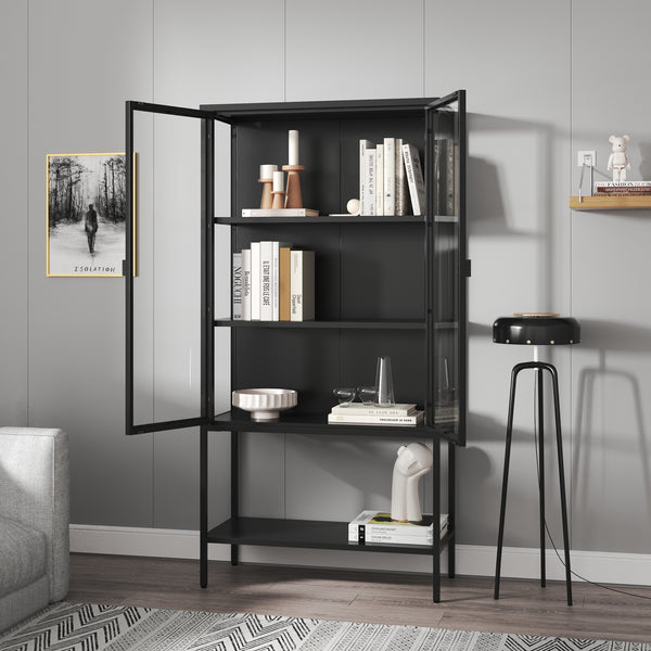 Vitrinekast Borshavisa staal 160x80x35 cm zwart [en.casa]