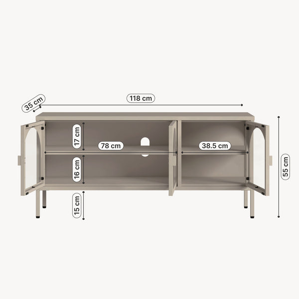 Dressoir Klippestad vitrinekast 118x35x55 cm camel [en.casa]