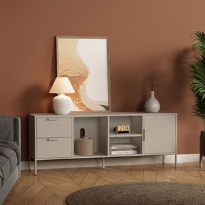Meuble TV Kliri acier 150 x 35 x 58 cm camel [en.casa]