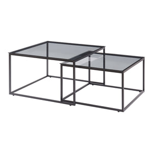 Lot de 2 tables basses Tromlaslo gigognes verre fumé gris [en.casa] 