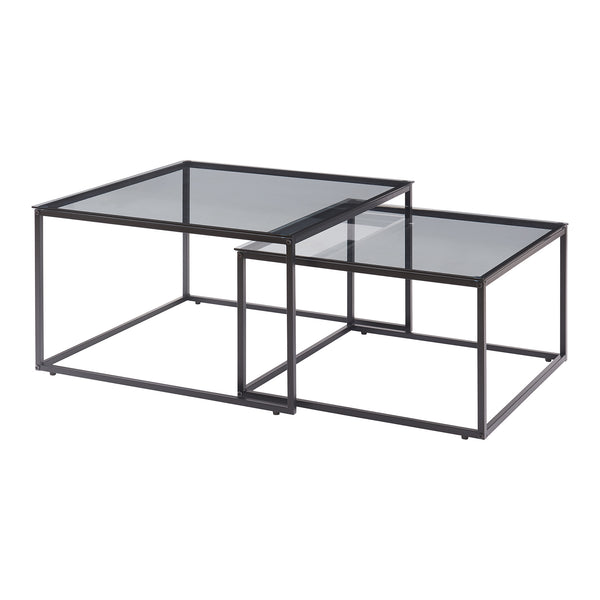 Lot de 2 tables basses Tromlaslo gigognes verre fumé gris [en.casa] 