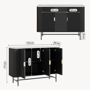 Buffet Olvehok 110 x 40 x 77 cm effet marbre noir [en.casa]