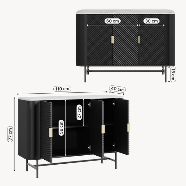Buffet Olvehok 110 x 40 x 77 cm effet marbre noir [en.casa]