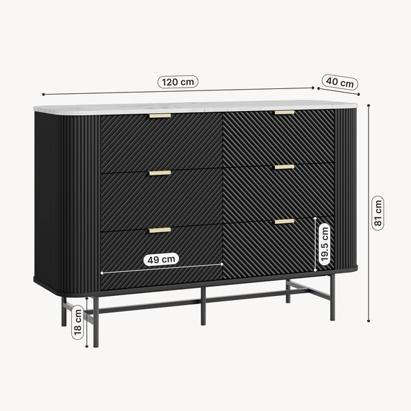 Commode Olvehok 81 x 120 x 40 cm effet marbre blanc noir [en.casa]