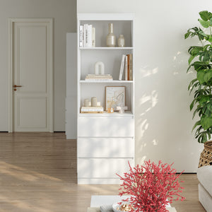 Boekenkast Les met 3 lades en open vakken 180x60x35 cm wit [en.casa]