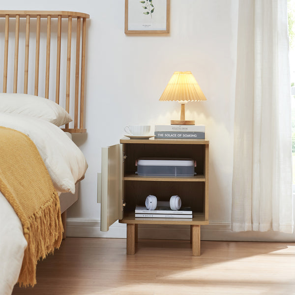 Nachtkast Ferrersp 50x40x40 cm eikenkleurig havermout en naturel [en.casa]