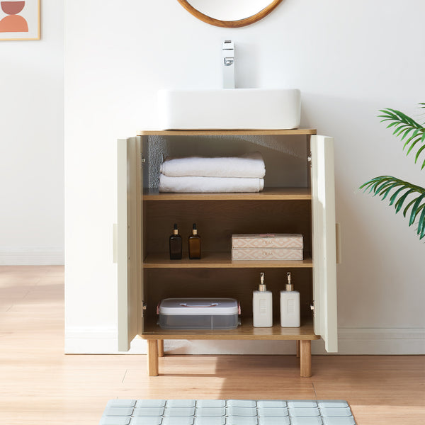 Wastafelonderkast Ferrersp 80x60x35 cm eikenkleurig havermout en naturel [en.casa]