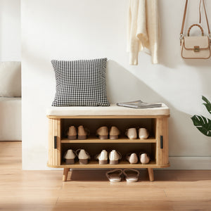 Armoire à chaussures avec coussin d'assise Tvedestrand 50x80x40 cm Bambou/Beige [en.casa]