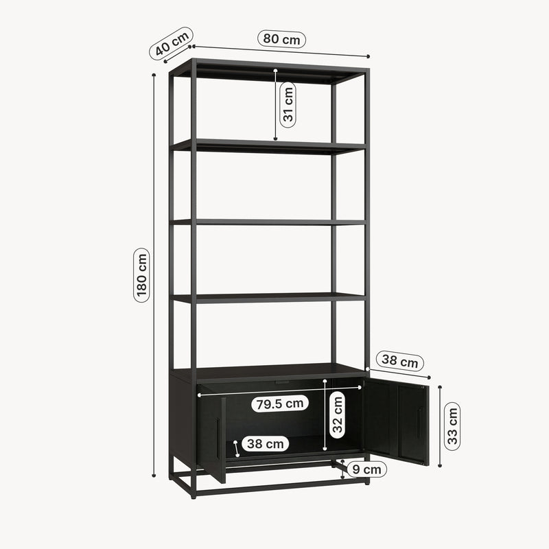 Maatschets Boekenkast Hailuoto met kast 180x80x40 cm zwart [en.casa] 
