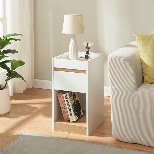 Table de chevet Lure 55 x 30 x 35 cm blanc effet chêne [en.casa]