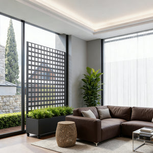 Cloison Toma avec bac à fleurs sur roulettes acier 190 x 82 x 38 cm noir casa.pro 
