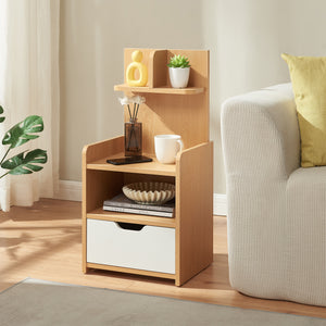 Nachtkastje Bordkak met opbergrek 75x35x30 cm eikenkleurig en wit [en.casa]