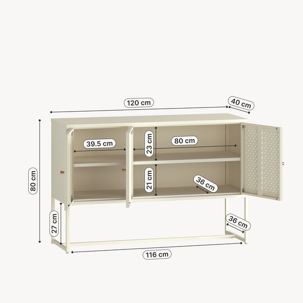 Commode Viitasaari 120 x 40 x 80 cm acier blanc crème [en.casa]