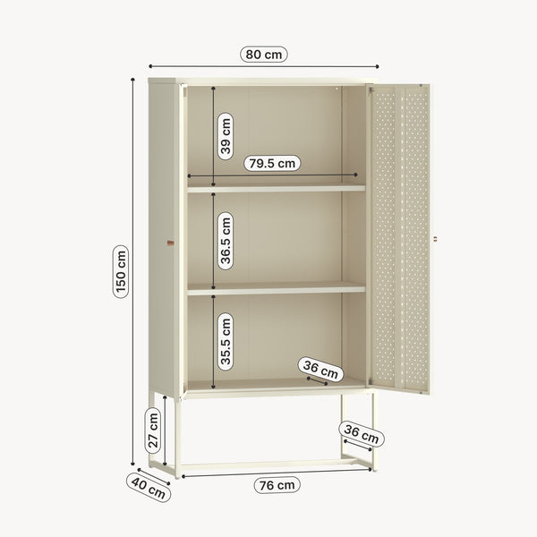 Armoire multifonctionnelle Viitasaari 150 x 80 x 40 cm acier blanc crème [en.casa]