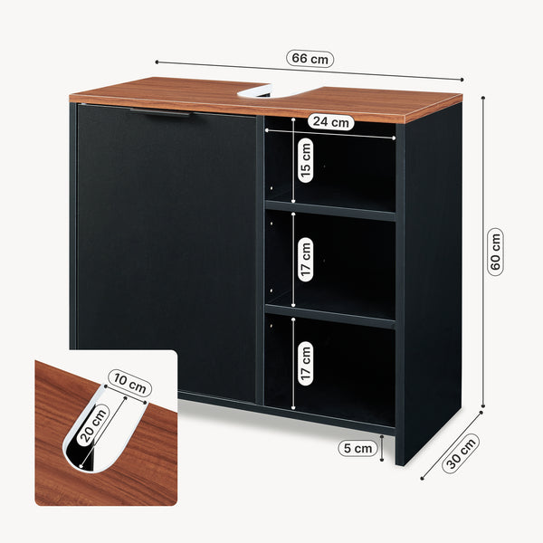 Meuble sous lavabo Trond 60 x 66 x 30 cm noir effet noyer [en.casa]