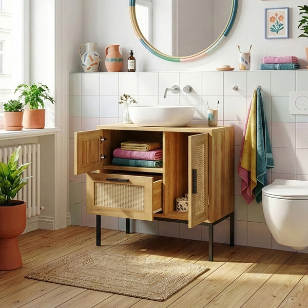 Wastafelonderkast Marhasa 60x60x40 cm Eikenlook/Zwart [en.casa]